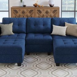 Belffin Modular Sectional Sofa Couch with Double Chaises U Shaped Sectional Sofa Modular with Storage Seat Modular Couch with Reversible Ottomans Blue