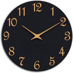 Wall Clock, 8 Inch Modern Wall Clocks Battery Operated, Small Silent Non Ticking Clock Decorative for Kitchen, Bathroom, Bedroom, Desk, Bookshelf (Black Gold)